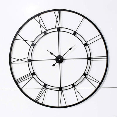 WLC001 Century Large Black Clock Roman Numerals Metal Wall Clock