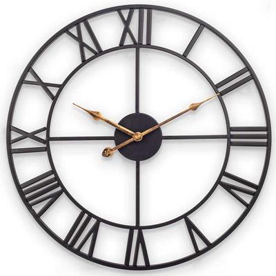 WLC011 Gentry Gold Hands Metal Clock Black with Large Roman Numerals