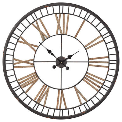 WLC020 Village Vintage Farmhouse Style Decorative Metal Wall Clock 32 Inches Black Metal Wood Number Iron Clock