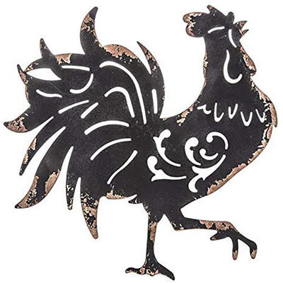 WLA024 Sanller Black Distressed Rooster Metal Wall Decor