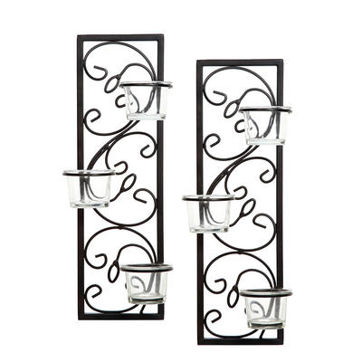 CDH002 Valentineriey Set of Two 13.75" High Black Iron Tealight Wall Sconce. Handmade by Artisans