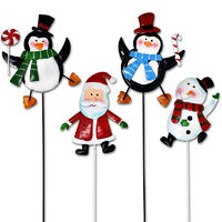 MGS008 Mytheriary Set of 4 Cheerful Characters 2 Penguins Snowman and Santa Claus Metal Signs for Home Outdoor Lawn Pathway Walkway Driveway Holiday Decorations