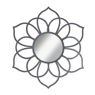 MWM008 Windeed 24" Diameter Gray Metal Flower Round Wall Mirror