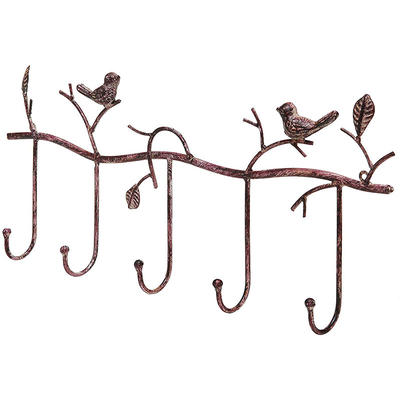 MWH008 Haderey Decorative Rustic Tree Branch & Birds Wall Mounted Metal 5 Coat Hook Clothing/Towel Hanger Storage Rack